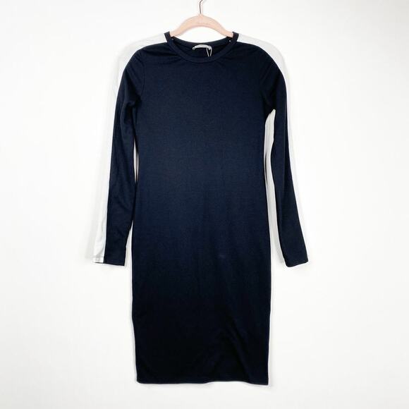 2/$30 ZARA Side Stripe Sweatshirt Dress Black Pullover Long Sleeve Casual #6261 - Picture 3 of 16